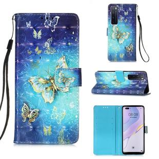 For Huawei nova 7 Pro 5G 3D Painting Horizontal Flip Leather Case with Holder & Card Slot & Lanyard(Gold Butterfly)