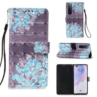 For Huawei nova 7 Pro 5G 3D Painting Horizontal Flip Leather Case with Holder & Card Slot & Lanyard(Blue Flower)