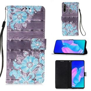 For Huawei P40 Lite E / Y7P 3D Painting Horizontal Flip Leather Case with Holder & Card Slot & Lanyard(Blue Flower)