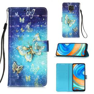 For Xiaomi Redmi Note 9S 3D Painting Horizontal Flip Leather Case with Holder & Card Slot & Lanyard(Gold Butterfly)