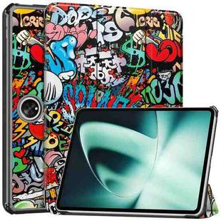 For OnePlus Pad Custer Painted 3-Fold Holder Smart Leather Tablet Case(Graffiti)