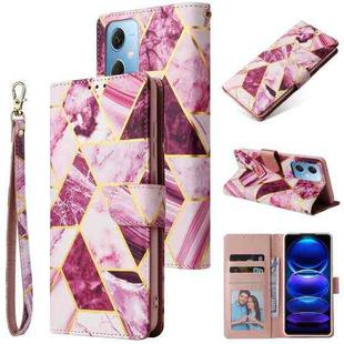 For Xiaomi Redmi Note 12 5G Global India / Poco X5 Marble Bronzing Stitching Leather Phone Case(Purple)