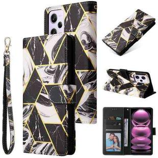 For Xiaomi Redmi Note 12 Pro 5G Global India / Note 12 Pro 5G Speed Edition / Poco X5 Pro Marble Bronzing Stitching Leather Phone Case(Black)