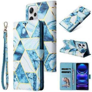 For Xiaomi Redmi Note 12 Pro+ 5G Global India / Note 12 Explorer Marble Bronzing Stitching Leather Phone Case(Blue)
