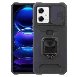 For Xiaomi Redmi Note 12 5G / Poco X5 Camera Shield Card Slot Phone Case with Ring Holder(Black)