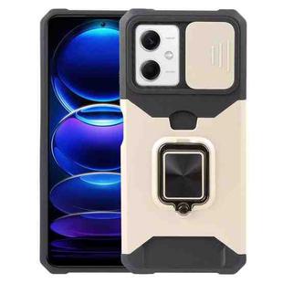 For Xiaomi Redmi Note 12 5G / Poco X5 Camera Shield Card Slot Phone Case with Ring Holder(Gold)