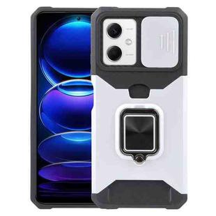 For Xiaomi Redmi Note 12 5G / Poco X5 Camera Shield Card Slot Phone Case with Ring Holder(Silver)