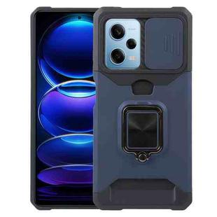 For Xiaomi Redmi Note 12 Pro 5G Camera Shield Card Slot Phone Case with Ring Holder(Blue)