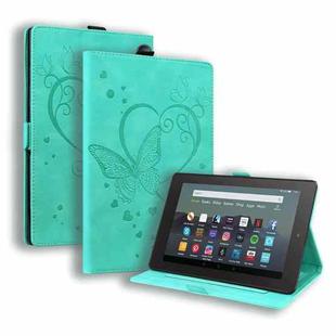 For Amazon Kindle Fire 7 2022 Love Butterfly Pattern Leather Tablet Case with Holder & Sleep(Green)