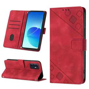 For OPPO Reno6 5G Skin-feel Embossed Leather Phone Case(Red)
