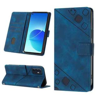 For OPPO Reno6 5G Skin-feel Embossed Leather Phone Case(Blue)