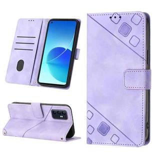 For OPPO Reno6 5G Skin-feel Embossed Leather Phone Case(Light Purple)
