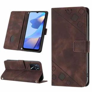 For OPPO A16 / A54S Skin-feel Embossed Leather Phone Case(Brown)