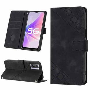 For OPPO A57 5G 2022 / Realme V23 / Narzo 50 5G / A77 5G / K10 5G Global / A57 4G / V23i Skin-feel Embossed Leather Phone Case(Black)
