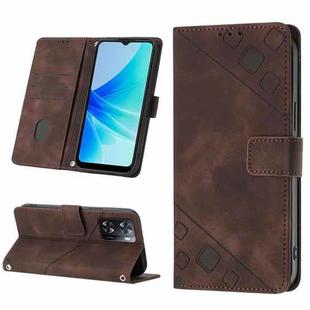 For OPPO A57E 5G Skin-feel Embossed Leather Phone Case(Brown)