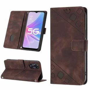 For OPPO A58 5G Skin-feel Embossed Leather Phone Case(Brown)