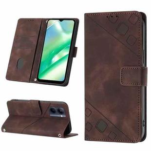 For Realme C33 Skin-feel Embossed Leather Phone Case(Brown)