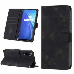 For Realme 6 Skin-feel Embossed Leather Phone Case(Black)