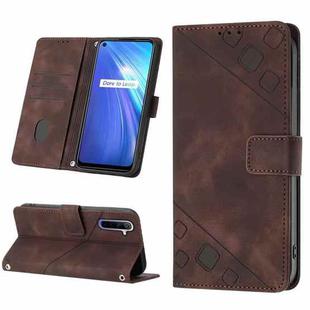 For Realme 6 Skin-feel Embossed Leather Phone Case(Brown)