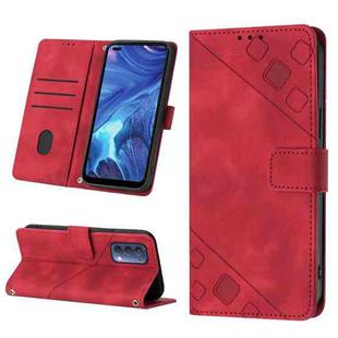 For OPPO Reno4 Skin-feel Embossed Leather Phone Case(Red)
