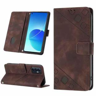 For OPPO Reno6 4G Skin-feel Embossed Leather Phone Case(Brown)