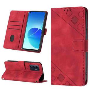 For OPPO Reno6 4G Skin-feel Embossed Leather Phone Case(Red)