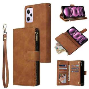 For Xiaomi Redmi Note 12 Pro 5G Global India / Note 12 Pro 5G Speed Edition / Poco X5 Pro Multifunctional Multi-Card Wallet Phone Leather Case(Brown)