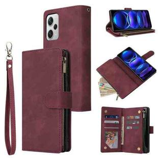 For Xiaomi Redmi Note 12 Pro+ 5G Global India / Note 12 Explorer Multifunctional Multi-Card Wallet Phone Leather Case(Wine Red)