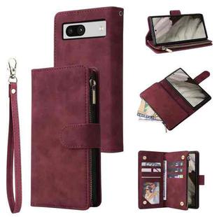 For Google Pixel 7A Multifunctional Multi-Card Wallet Phone Leather Case(Wine Red)