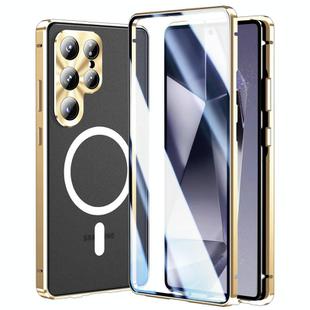 For Samsung Galaxy S25 Ultra 5G HD Full Cover Magsafe Magnetic Metal Tempered Glass Phone Case(Gold)