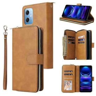 For Xiaomi Redmi Note 12 5G Global / Poco X5 9 Card Slots Zipper Wallet Bag Leather Phone Case(Brown)