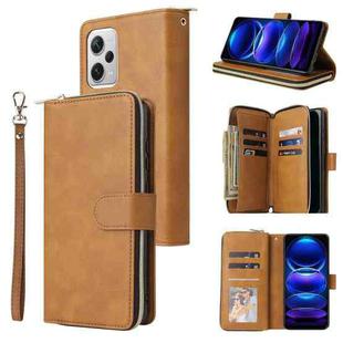 For Xiaomi Redmi Note 12 Explorer / Note 12 Pro+ Global 9 Card Slots Zipper Wallet Bag Leather Phone Case(Brown)