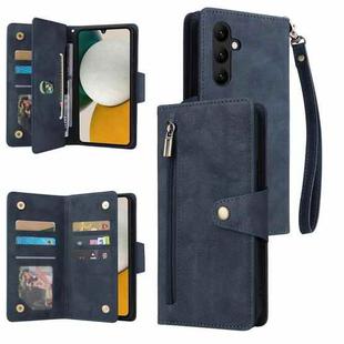 For Samsung Galaxy A34 Rivet Buckle 9 Cards Three Fold Leather Phone Case(Blue)