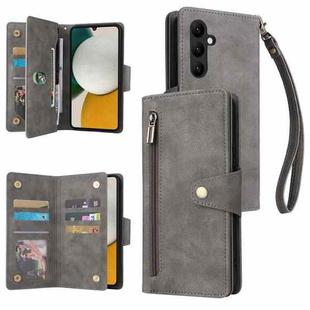 For Samsung Galaxy A34 Rivet Buckle 9 Cards Three Fold Leather Phone Case(Grey)