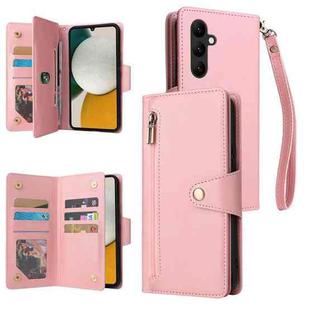 For Samsung Galaxy A34 Rivet Buckle 9 Cards Three Fold Leather Phone Case(Rose Gold)