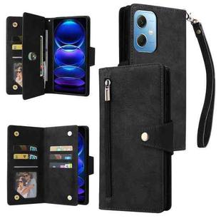 For Xiaomi Redmi Note 12 5G Global / Poco X5 Rivet Buckle 9 Cards Three Fold Leather Phone Case(Black)