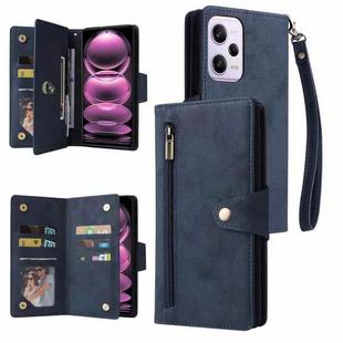 For Xiaomi Redmi Note 12 Pro 5G Speed / Note 12 Pro 5G Global / Poco X5 Pro Rivet Buckle 9 Cards Three Fold Leather Phone Case(Blue)