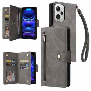 For Xiaomi Redmi Note 12 Explorer / Note 12 Pro+ Global Rivet Buckle 9 Cards Three Fold Leather Phone Case(Grey)