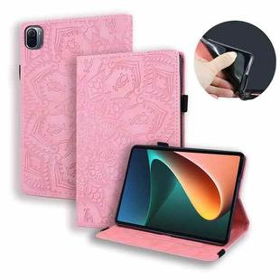 For Xiaomi Pad 5 Pro 12.4 inch Calf Texture Embossed Flip Leather Tablet Case(Pink)
