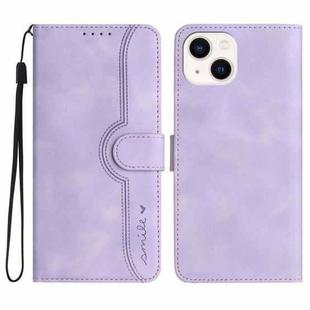For iPhone 14 Heart Pattern Skin Feel Leather Phone Case(Purple)