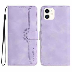 For iPhone 12 mini Heart Pattern Skin Feel Leather Phone Case(Purple)