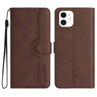 For iPhone 12 mini Heart Pattern Skin Feel Leather Phone Case(Brown)