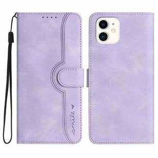 For iPhone 11 Heart Pattern Skin Feel Leather Phone Case(Purple)