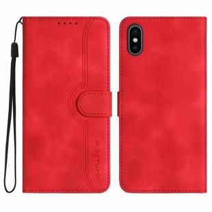For iPhone X/XS Heart Pattern Skin Feel Leather Phone Case(Red)