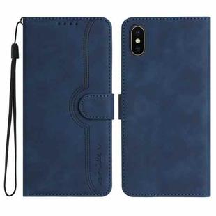 For iPhone X/XS Heart Pattern Skin Feel Leather Phone Case(Royal Blue)