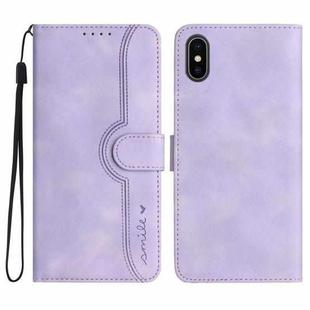 For iPhone X/XS Heart Pattern Skin Feel Leather Phone Case(Purple)
