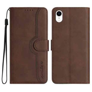 For iPhone XR Heart Pattern Skin Feel Leather Phone Case(Brown)