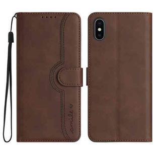 For iPhone XS Max Heart Pattern Skin Feel Leather Phone Case(Brown)