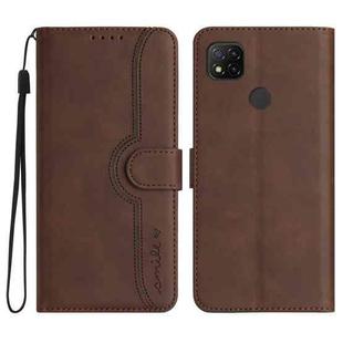 For Xiaomi Redmi 9C/9C NFC/Poco C3 Heart Pattern Skin Feel Leather Phone Case(Brown)
