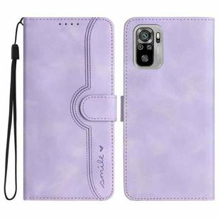 Heart Pattern Skin Feel Leather Phone Case For Xiaomi Redmi Note 10 4G Global/Note 10S Global/Note 11SE 4G India/Poco M5s 4G Global (Purple)